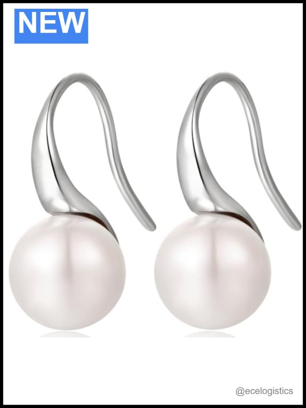 18k White Gold Plated Pearl Drop Earrings 925 Sterling Silver Leverback Dangle
